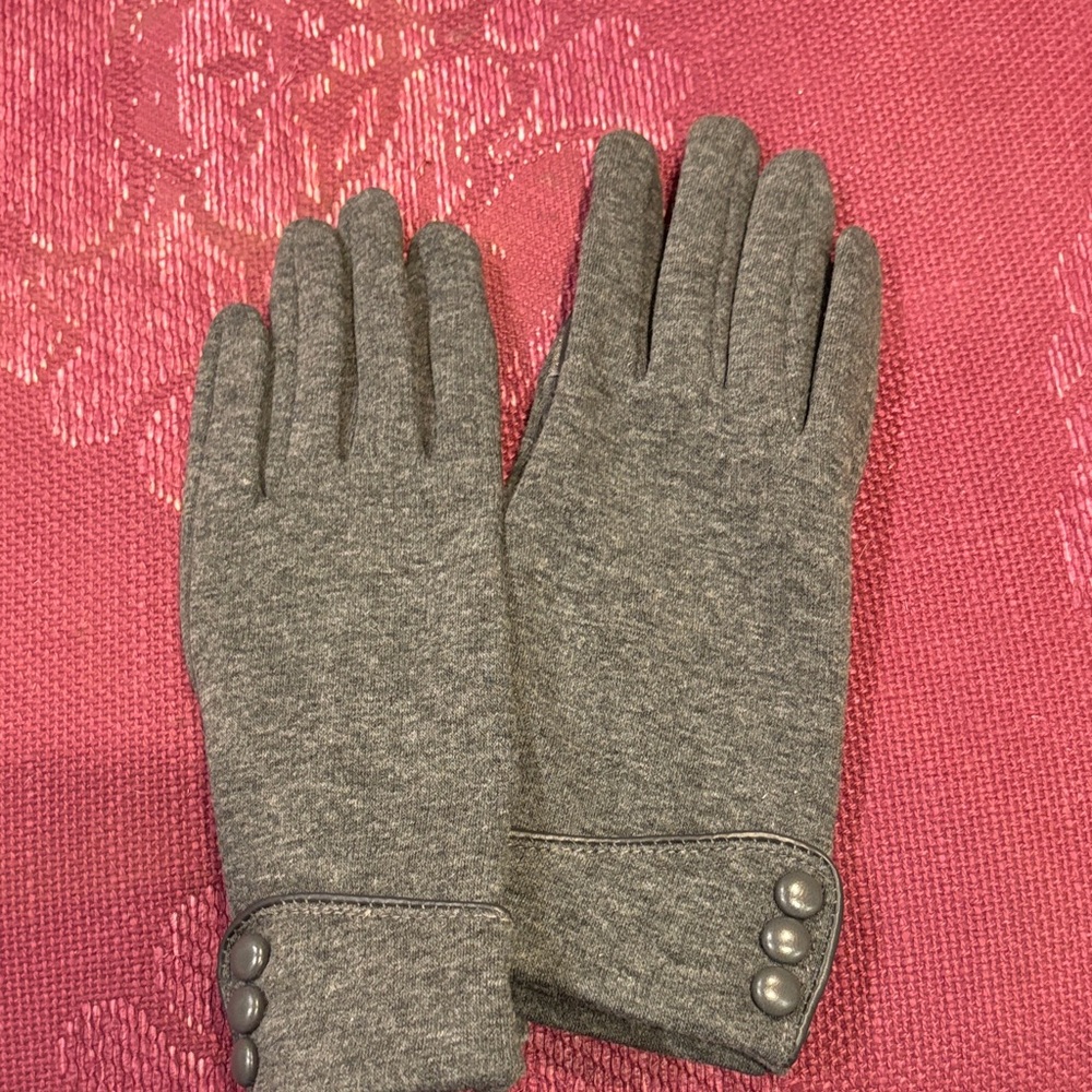 Gray Gloves with Button Detail